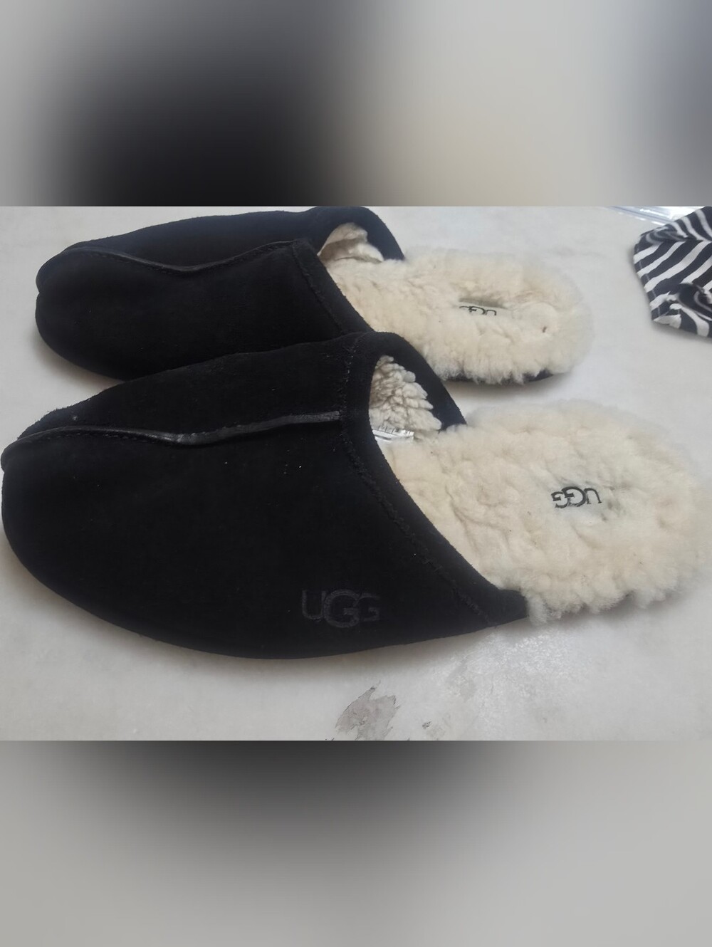 UGG Men's Black Suede Shearling Mule Slippers